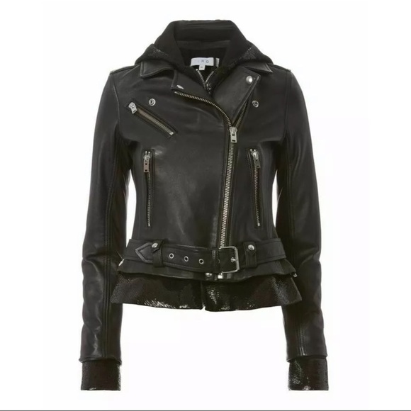 IRO Jackets & Blazers - New IRO black sequins lined Moto leather jacket 38